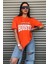 Houston Baskılı Kadın Oversize Turuncu Salas T-Shirt Boyfriend 4