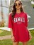 Hawaıı Baskılı Kadın Oversize Kırmızı Salas T-Shirt Boyfriend 1