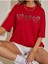 Three Hearts Baskılı Kadın Oversize Kırmızı Salaş T-Shirt Boyfriend 1