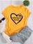 Kadın Sarı Oversize T-Shirt Kalp Baskılı 1
