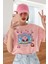 Kadın Pembe Oversize Salas Boyfriend Kadın T-Shirt Top Bluz 1