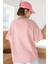 Kadın Pembe Oversize Salas Boyfriend Kadın T-Shirt Top Bluz 2