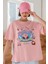 Kadın Pembe Oversize Salas Boyfriend Kadın T-Shirt Top Bluz 3