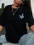 Kadın Siyah Oversize Finished Bules Baskılı T-Shirt 2