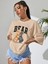 Bro Bear Baskılı Kadın Oversize Bej Salas T-Shirt Boyfriend 4
