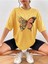 Sarı Kelebek Baskılı Kadın Oversize T-Shirt Salaş Boyfirend 1