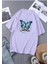 Kadın Lila Kelebek Baskılı Oversize T-Shirt 1