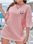 Cepte Tavşan Baskılı Pembe Kadın Oversize Gri Salas T-Shirt Boyfriend 2