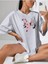 Kelebek Baskılı Kadın Oversize Gri Salas T-Shirt Boyfriend 4