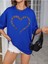 Leopar Kalp Baskılı Saks Mavisi Oversize T-Shirt Salaş Boyfirend 2