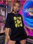Emoji Baskılı Siyah Oversize T-Shirt Salaş Boyfirend 1