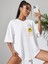 Smile Baskılı Kadın Oversize Salaş T-Shirt Boyfirend 3