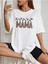 Mama & Çiçek Baskılı Beyaz Kadın Oversize Gri Salas T-Shirt Boyfriend 1