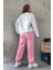 Brooklyn Pembe Jogger Beyaz Sweatshirt Alt Üst Eşofman Takımı Oversize Bisiklet Yaka 1
