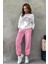 Brooklyn Pembe Jogger Beyaz Sweatshirt Alt Üst Eşofman Takımı Oversize Bisiklet Yaka 2