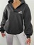 Unisex V-Yaka Kapüşonlu Basic Baskılı Oversize Swetshirt 1