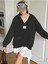 V-Yaka Kapüşonlu Basic Kol Baskılı Oversize Swetshirt 4