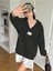 V-Yaka Kapüşonlu Basic Kol Baskılı Oversize Swetshirt 5