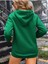 Leopar Kalp Ritmi Baskılı Ünisex Yeşil Kapüşonlu Oversize Sweatshirt 3