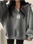 Unisex V-Yaka Kapüşonlu Basic Oversize Swetshirt 4