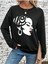 Beyaz Yüzlü Kadın Baskılı Bisiklet Yaka Ünisex Siyah Oversize Sweatshirt 1