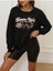 Game Night Baskılı Bisiklet Yaka Ünisex Siyah Oversize Sweatshirt 1