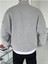 Gri Dik Yaka Yarım Fermuarlı Düz Kazak Sweatshirt 2