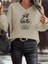 Unisex V-Yaka Bej Kadın Oversize Sweatshirt Unisex 1