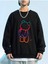 Color Bear Baskılı Bisiklet Yaka Ünisex Siyah Oversize Sweatshirt 1