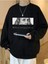 George Washington Baskılı Siyah Bisiklet Yaka Oversize Sweatshirt 1