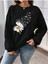 Papatya Baskılı Oversiz Bisiklet Yaka Kadın Sweatshirt 1