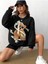 Dolarlı Ayı Baskılı Bisiklet Yaka Ünisex Siyah Oversize Sweatshirt 2