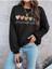5li Kalp Baskılı Bisiklet Yaka Ünisex Siyah Oversize Sweatshirt 1