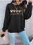 5li Kalp Baskılı Bisiklet Yaka Ünisex Siyah Oversize Sweatshirt 3