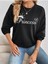 Princess Yazı Baskılı Bisiklet Yaka Ünisex Siyah Oversize Sweatshirt 1