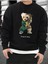 Kung Fu Bear Baskılı Bisiklet Yaka Ünisex Siyah Oversize Sweatshirt 1