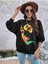 Turuncu Yüz Baskılı Bisiklet Yaka Ünisex Siyah Oversize Sweatshirt 2
