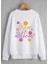 Beyaz Grow Bloom Baskılı Oversize Yuvarlak Yaka Sweatshirt 1