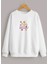 Beyaz Grow Bloom Baskılı Oversize Yuvarlak Yaka Sweatshirt 2