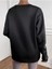 Patili Kalp Baskılı Bisiklet Yaka Ünisex Siyah Oversize Sweatshirt 3