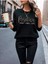 Tasarım Baskılı Bisiklet Yaka Siyah Kadın Oversize Sweatshirt 1