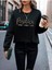 Tasarım Baskılı Bisiklet Yaka Siyah Kadın Oversize Sweatshirt 3