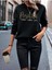 Tasarım Baskılı Bisiklet Yaka Siyah Kadın Oversize Sweatshirt 4