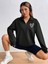 Siyah Kalp Baskı Dik Yaka Fermuarlı Kazak Sweatshirt 1