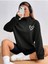 Siyah Kalp Baskı Dik Yaka Fermuarlı Kazak Sweatshirt 2