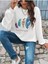 4 Tüy Baskılı Bisiklet Yaka Ünisex Beyaz Oversize Sweatshirt 1