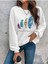 4 Tüy Baskılı Bisiklet Yaka Ünisex Beyaz Oversize Sweatshirt 3