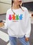 4'lü Tavşan Energetic Baskılı Bisiklet Yaka Ünisex Beyaz Oversize Sweatshirt 2