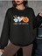 Peace Love Halloween Baskılı Bisiklet Yaka Ünisex Siyah Oversize Sweatshirt 1