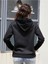 Kırmızı Dudak Baskılı Ünisex Siyah Kapüşonlu Oversize Sweatshirt 3